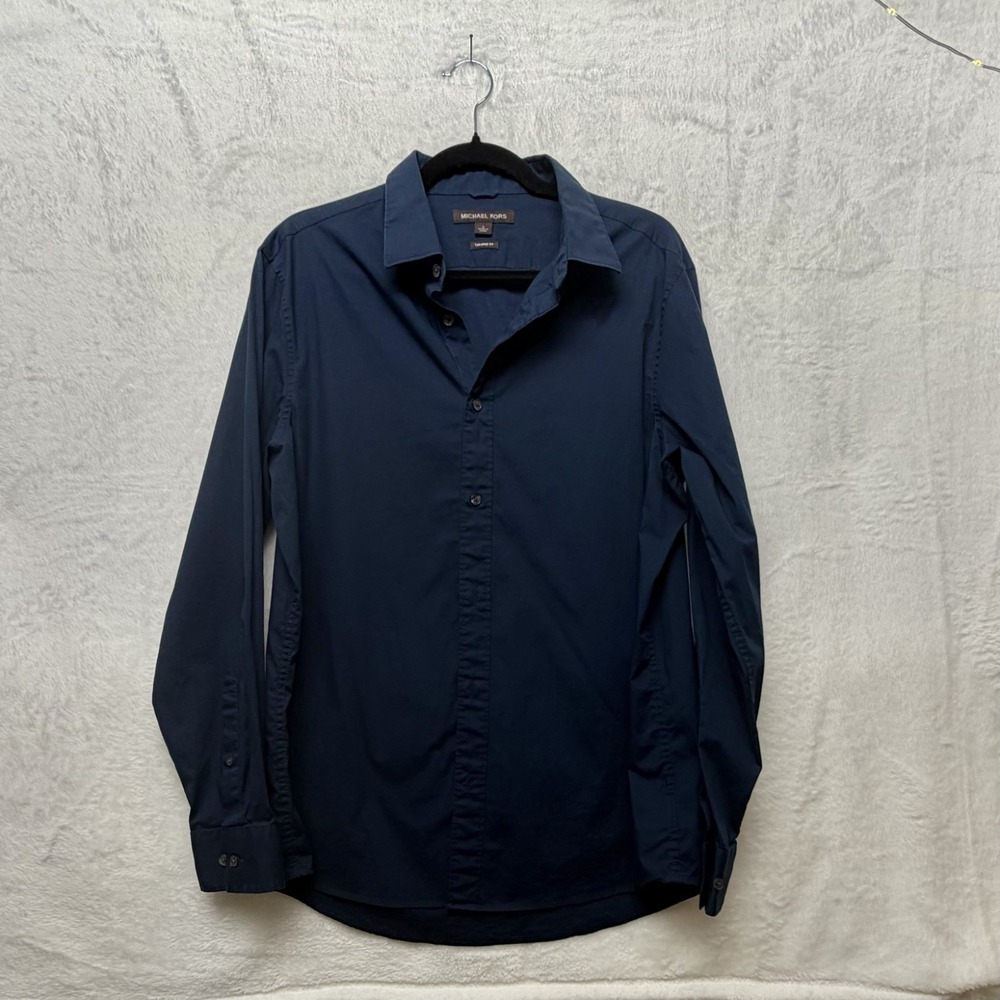 Michael Kors Men's Blue Long Sleeve Button Down Tailored Fit Shirt - Size L